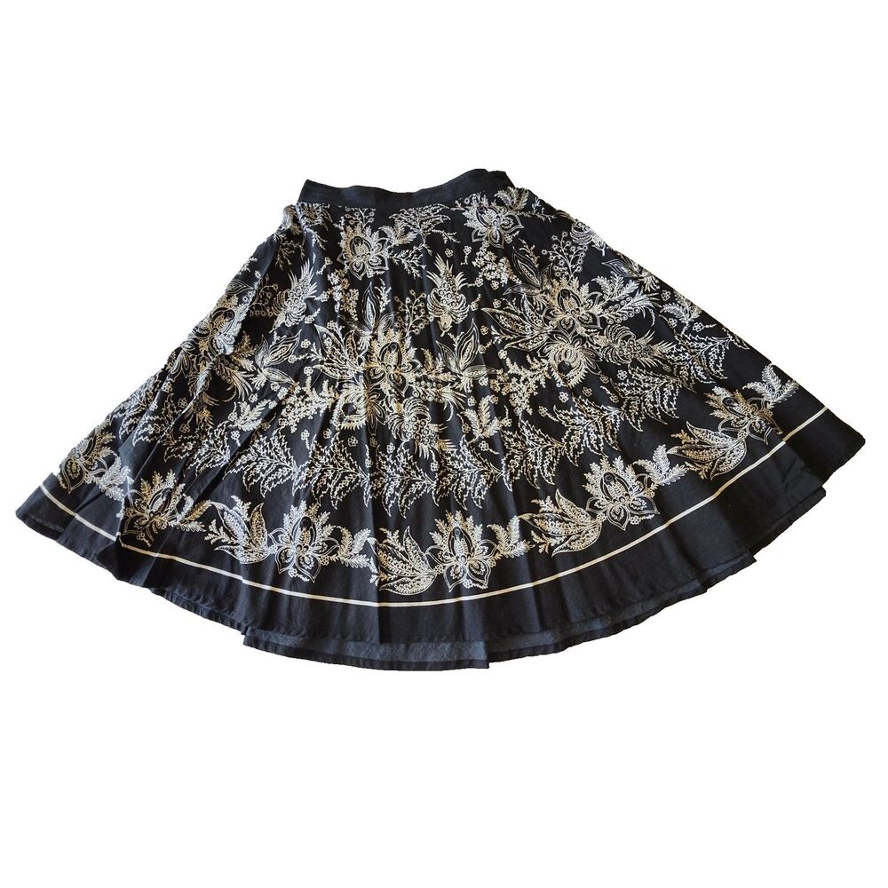 Studio West Boho Folk Bandana Print White Black Cotton Pull On Skirt Sz L